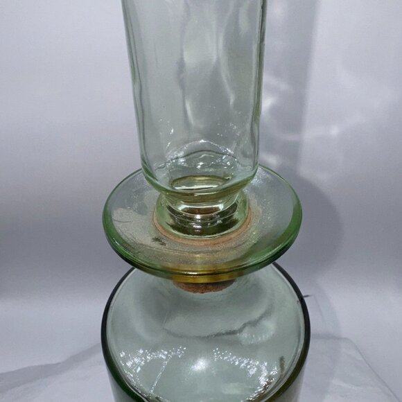 Vintage Green Glass Decanter With Cork Stopper & Orange Canadian Geese Design - Picture 6 of 13